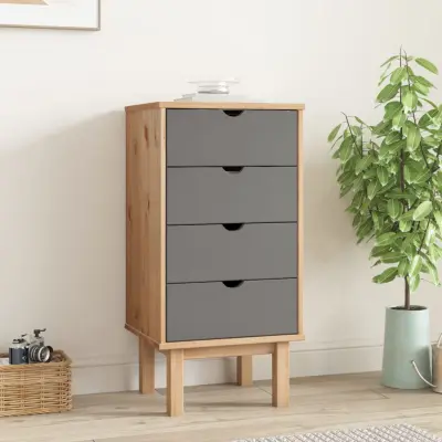 The Living Store Predalnik OTTA rjav in siv 45x39x90 cm trdna borovina - Omarica S Predali