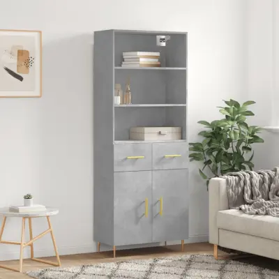 The Living Store Visoka komoda betonsko siva 69,5x34x180 cm inženirski les - Visoka Omara