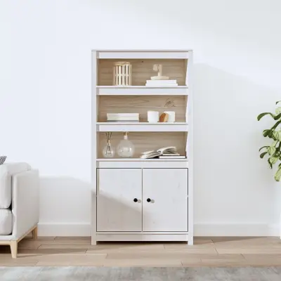 The Living Store Visoka omarica bela 80x35x154 cm trdna borovina - Visoka Omara