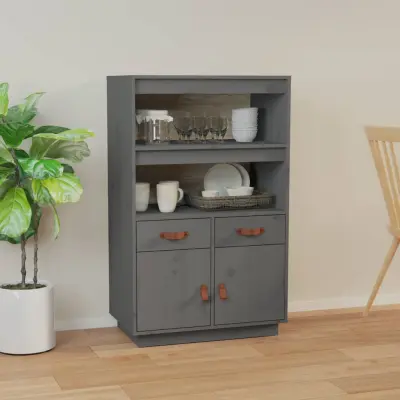 The Living Store Visoka omara siva 67x40x108,5 cm trdna borovina - Visoka Omara