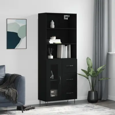 The Living Store Visoka komoda črna 69,5x34x180 cm inženirski les - Visoka Omarica