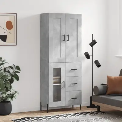 The Living Store Visoka komoda betonsko siva 69,5x34x180 cm inženirski les - Visoka Omarica