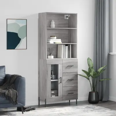The Living Store Visoka komoda siva sonoma 69,5x34x180 cm inženirski les - Visoka Omarica