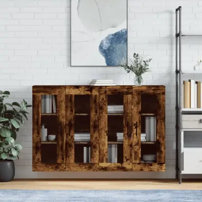 The Living Store Stenska omarica 2 kosa dimljeni hrast inženirski les - Stenska Omarica