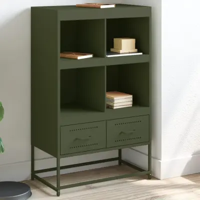 The Living Store Visoka omara olivno zelena 68,5x39x111,5cm hladno valjano jeklo - Komoda