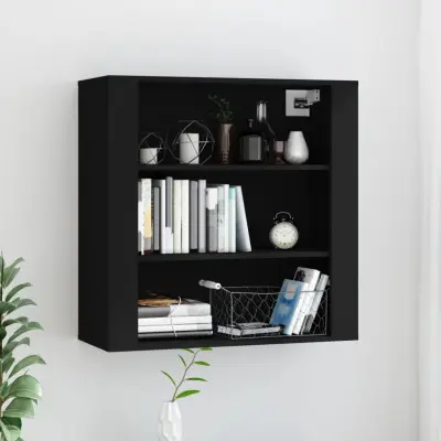 The Living Store Stenska omarica črna 80x33x80 cm inženirski les - Stenska Omarica