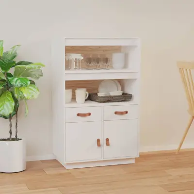 The Living Store Visoka omara bela 67x40x108,5 cm trdna borovina - Visoka Omara