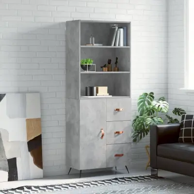 The Living Store Visoka komoda betonsko siva 69,5x34x180 cm inženirski les - Visoka Omarica