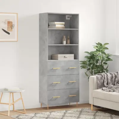 The Living Store Visoka komoda betonsko siva 69,5x34x180 cm inženirski les - Visoka Omarica