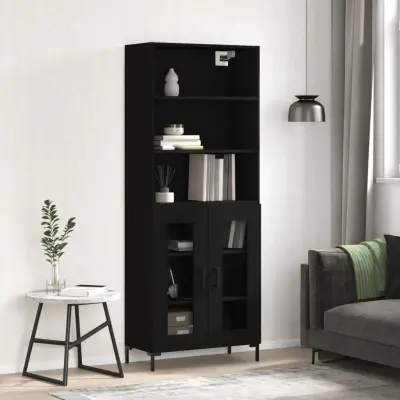 The Living Store Visoka komoda črna 69,5x34x180 cm inženirski les - Visoka Omara