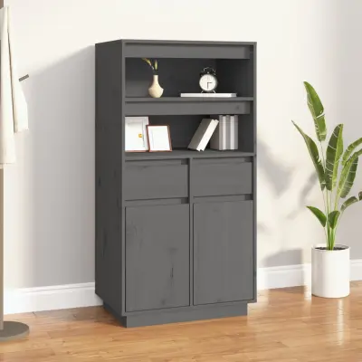 The Living Store Visoka omara siva 60x40x116,5 cm trdna borovina - Visoka Omara