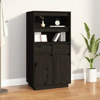 The Living Store Visoka omara črna 60x40x116,5 cm trdna borovina - Visoka Omara