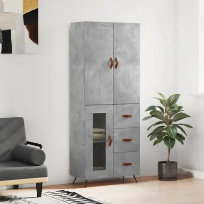 The Living Store Visoka komoda betonsko siva 69,5x34x180 cm inženirski les - Visoka Omara