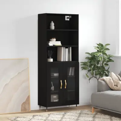 The Living Store Visoka komoda črna 69,5x34x180 cm inženirski les - Visoka Omara
