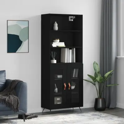 The Living Store Visoka komoda črna 69,5x34x180 cm inženirski les - Visoka Omara