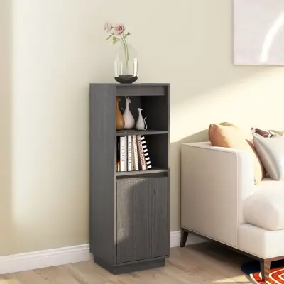 The Living Store Visoka omara siva 37x34x110 cm trdna borovina - Visoka Omara