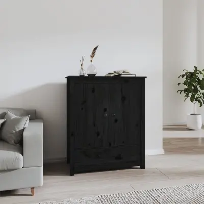 The Living Store Visoka omarica črna 83x41,5x100 cm trdna borovina - Visoka Omarica
