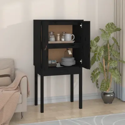 The Living Store Visoka omara črna 60x40x120 cm trdna borovina - Visoka Omarica