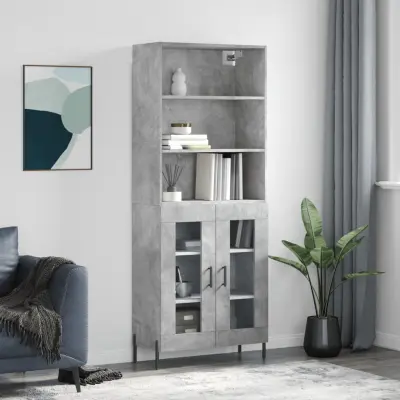 The Living Store Visoka komoda betonsko siva 69,5x34x180 cm inženirski les - Visoka Omara