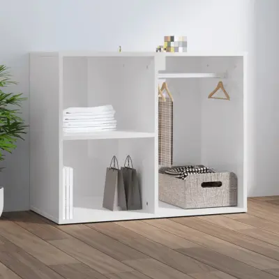 The Living Store Garderobna omarica visok sijaj bela 80x40x65 cm konstruiran les - Garderobna Omarica
