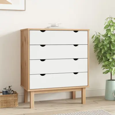 The Living Store Predalnik OTTA rjav in bel 76,5x39,5x90 cm trdna borovina - Omarica S Predali
