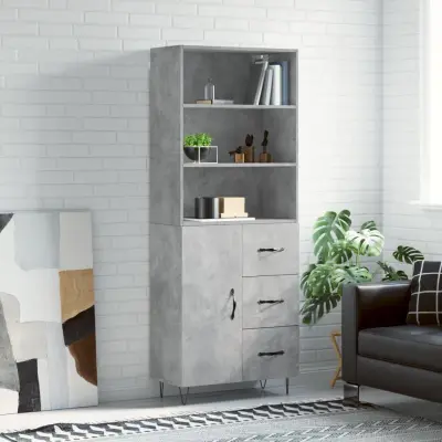 The Living Store Visoka komoda betonsko siva 69,5x34x180 cm inženirski les - Visoka Omarica