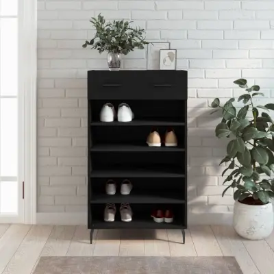 The Living Store Omarica za čevlje črna 60x35x105 cm inženirski les - Omarica Za Čevlje