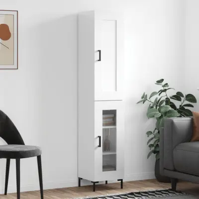 The Living Store Visoka omara visok sijaj bela 34,5x34x180 cm inženirski les - Visoka Omarica