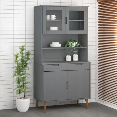 The Living Store Zgornja omarica MOLDE siva 90x35x100 cm trdna borovina - Zgornji Del Omarice