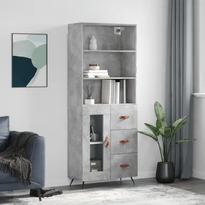 The Living Store Visoka komoda betonsko siva 69,5x34x180 cm inženirski les - Visoka Omarica