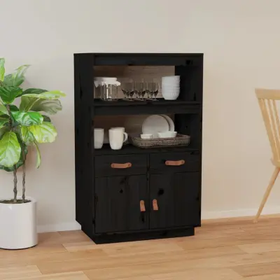 The Living Store Visoka omara črna 67x40x108,5 cm trdna borovina - Visoka Omara