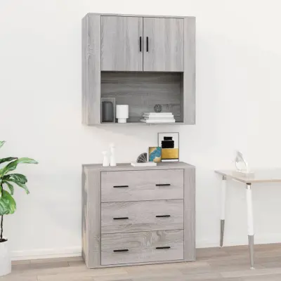 The Living Store Stenska omarica siva sonoma 80x33x80 cm inženirski les - Stenska Omarica