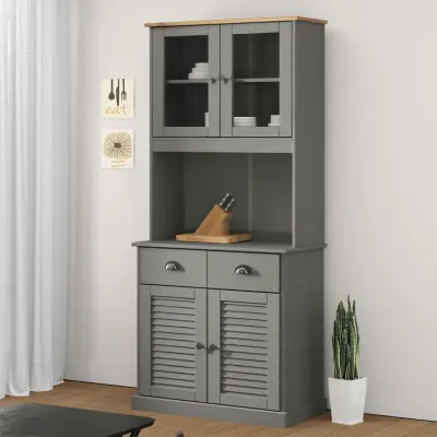 The Living Store Visoka omara VIGO siva 78x40x175 cm trdna borovina - Visoka Omarica