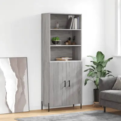 The Living Store Visoka komoda siva sonoma 69,5x34x180 cm inženirski les - Visoka Omara