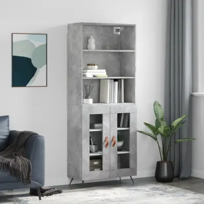 The Living Store Visoka komoda betonsko siva 69,5x34x180 cm inženirski les - Visoka Omara