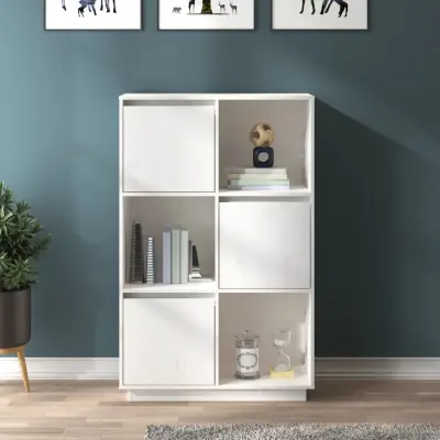 The Living Store Visoka omara bela 74x35x117 cm trdna borovina - Visoka Omarica