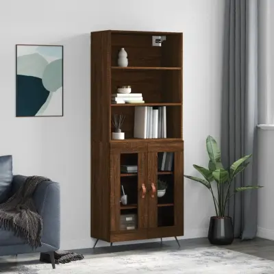 The Living Store Visoka komoda rjav hrast 69,5x34x180 cm inženirski les - Visoka Omara