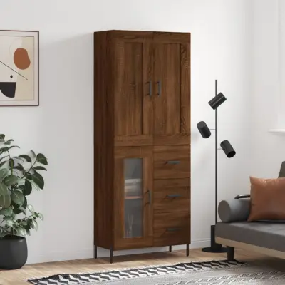 The Living Store Visoka komoda rjav hrast 69,5x34x180 cm inženirski les - Visoka Omarica