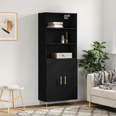 The Living Store Visoka komoda črna 69,5x34x180 cm inženirski les - Visoka Omara