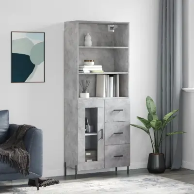 The Living Store Visoka komoda betonsko siva 69,5x34x180 cm inženirski les - Visoka Omarica