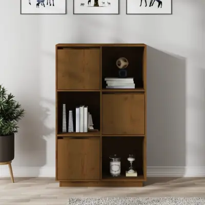 The Living Store Visoka omara medeno rjava 74x35x117 cm trdna borovina - Visoka Omarica