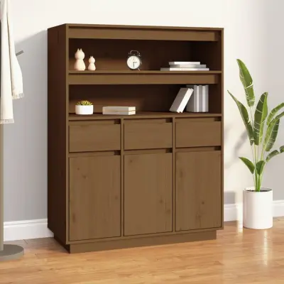 The Living Store Visoka omara medeno rjava 89x40x116,5 cm trdna borovina - Visoka Omara