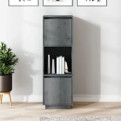The Living Store Visoka omara siva 38x35x117 cm trdna borovina - Visoka Omarica