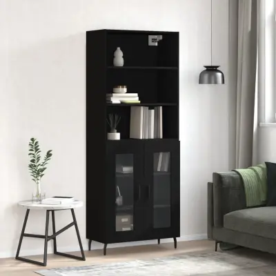 The Living Store Visoka komoda črna 69,5x34x180 cm inženirski les - Visoka Omara