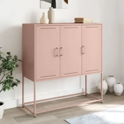 The Living Store Komoda roza 100,5x39x107 cm jeklo - Visoka Omara
