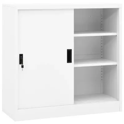 The Living Store Pisarniška omara z drsnimi vrati bela 90x40x90 cm jeklo - Pisarniška Omara
