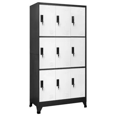 The Living Store Omara s ključavnico antracitna in bela 90x45x180 cm jeklo - Omarica Na Ključ