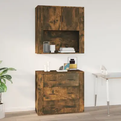 The Living Store Stenska omarica dimljeni hrast 80x33x80 cm inženirski les - Stenska Omarica