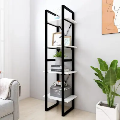 The Living Store Knjižna omara 4-nadstropna bela 40x30x140 cm iverna plošča - Knjižna Omara