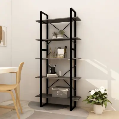The Living Store 5-nadstropna knjižna omara siva 80x30x175 cm borovina - Knjižna Omara